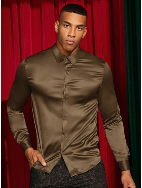 Shein Manfinity AFTRDRK Men Solid Button Front Satin Shirt