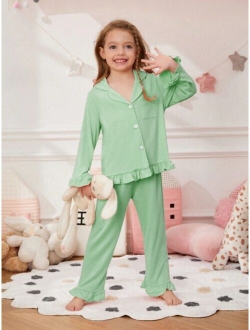 Young Girl Ruffle Trim Button Front PJ Set