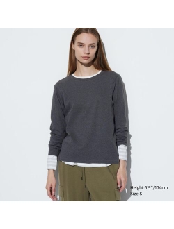 Smooth Stretch Cotton Crew Neck Long-Sleeve T-Shirt