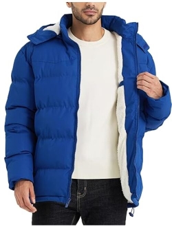 BEST SOUTH Men's Hooded Winter Puffer Jacket Fleece Warm Bubble Coat Outerwear Cold Weather