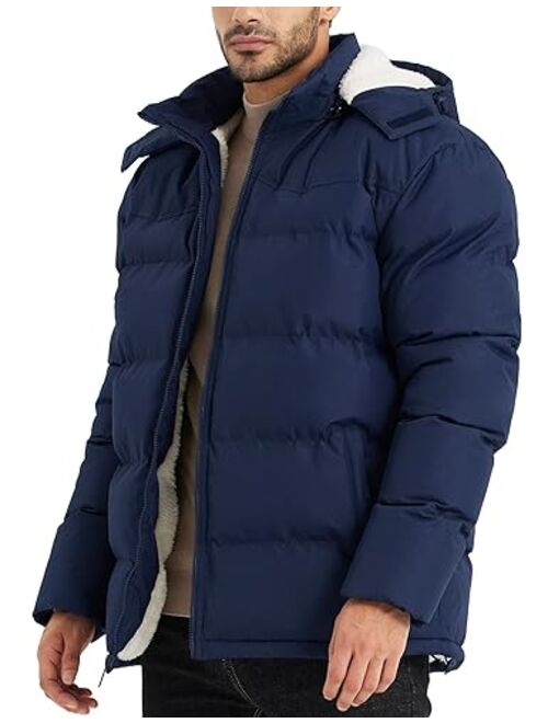 BEST SOUTH Men's Hooded Winter Puffer Jacket Fleece Warm Bubble Coat Outerwear Cold Weather