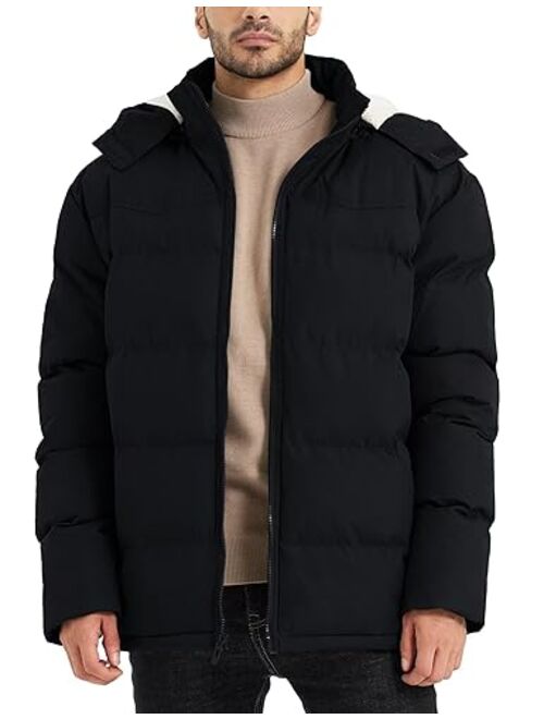 BEST SOUTH Men's Hooded Winter Puffer Jacket Fleece Warm Bubble Coat Outerwear Cold Weather