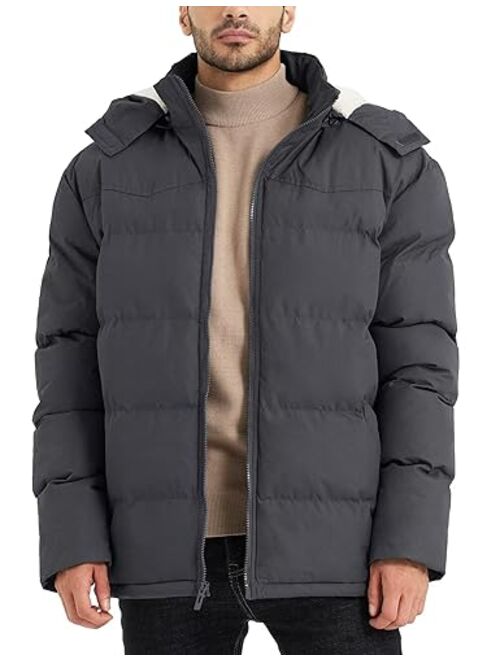 BEST SOUTH Men's Hooded Winter Puffer Jacket Fleece Warm Bubble Coat Outerwear Cold Weather