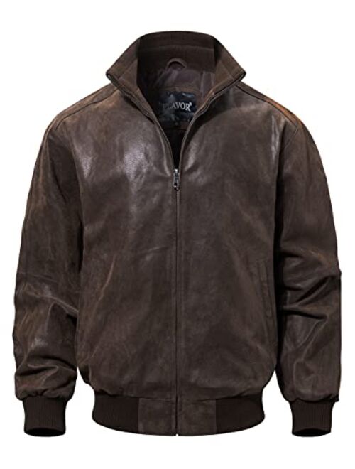 FLAVOR Men's Real Leather Bomber Casual Jacket