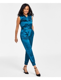 Women's Sleeveless Satin Utility Jumpsuit, Created for Macy's