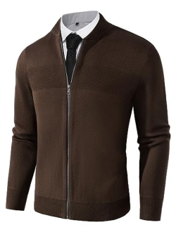 Men's Full Zip Up Sweater Casual Stand Collar Cardigan Lightweight Knit Cardigan