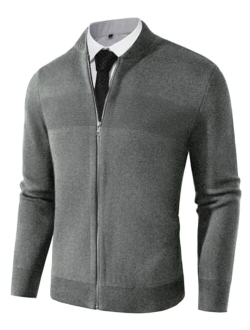 Men's Full Zip Up Sweater Casual Stand Collar Cardigan Lightweight Knit Cardigan