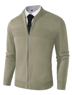 Men's Full Zip Up Sweater Casual Stand Collar Cardigan Lightweight Knit Cardigan