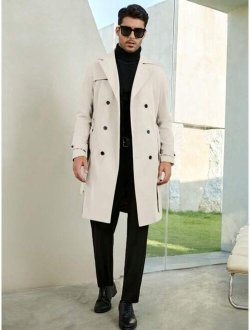 Shein Manfinity Homme Men Double Breasted Belted Trench Coat