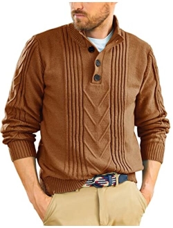 Men's Cable Knit Henley Pullover Sweater Thermal Jumper Sweaters