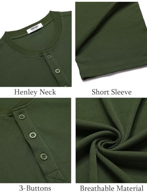 COOFANDY Men's Short Sleeve Henley Shirts Stretch Ribbed T-Shirts Fashion Casual Basic Tops