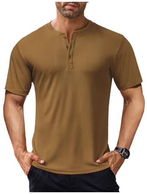 COOFANDY Men's Short Sleeve Henley Shirts Stretch Ribbed T-Shirts Fashion Casual Basic Tops