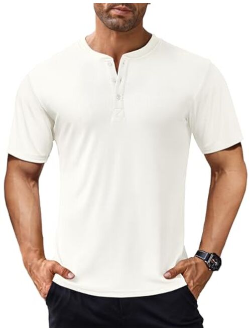 COOFANDY Men's Short Sleeve Henley Shirts Stretch Ribbed T-Shirts Fashion Casual Basic Tops