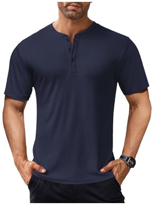 COOFANDY Men's Short Sleeve Henley Shirts Stretch Ribbed T-Shirts Fashion Casual Basic Tops