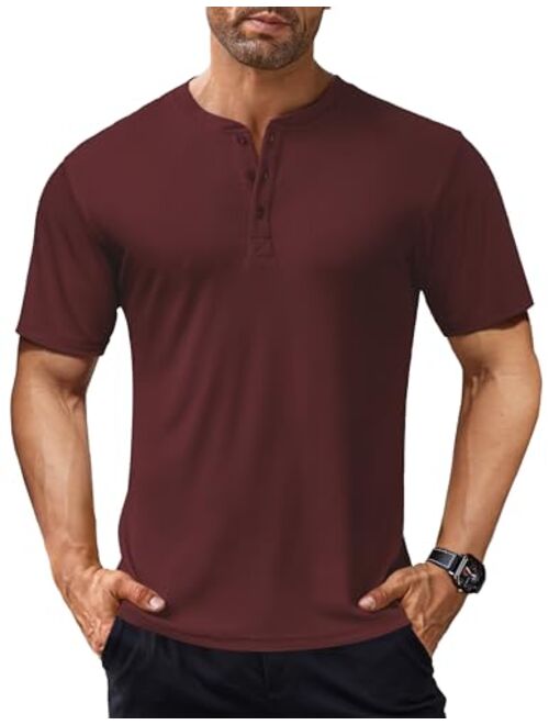 COOFANDY Men's Short Sleeve Henley Shirts Stretch Ribbed T-Shirts Fashion Casual Basic Tops