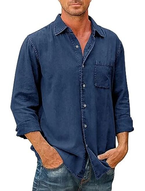 JMIERR Mens Denim Shirts Casual 100% Cotton Long Sleeve Button Down Shirt