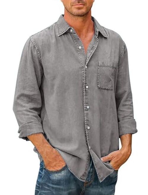 JMIERR Mens Denim Shirts Casual 100% Cotton Long Sleeve Button Down Shirt