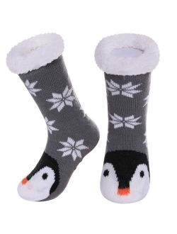 LANLEO Boys Girls Cute Animal Slipper Socks Fuzzy Soft Warm Thick Fleece Lined Winter Socks Kids Toddlers Christmas Stockings