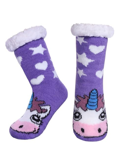 LANLEO Boys Girls Cute Animal Slipper Socks Fuzzy Soft Warm Thick Fleece Lined Winter Socks Kids Toddlers Christmas Stockings