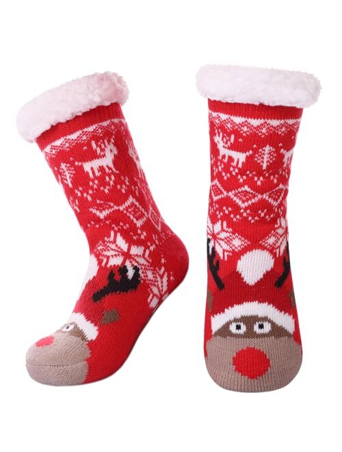 LANLEO Boys Girls Cute Animal Slipper Socks Fuzzy Soft Warm Thick Fleece Lined Winter Socks Kids Toddlers Christmas Stockings