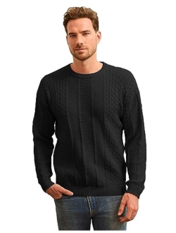 Men's Crewneck Pullover Sweaters Classic Casual Knitted Cable Sweaters with Ribbing Edge