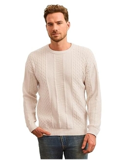 Men's Crewneck Pullover Sweaters Classic Casual Knitted Cable Sweaters with Ribbing Edge