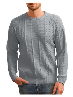 Men's Crewneck Pullover Sweaters Classic Casual Knitted Cable Sweaters with Ribbing Edge