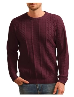 Men's Crewneck Pullover Sweaters Classic Casual Knitted Cable Sweaters with Ribbing Edge