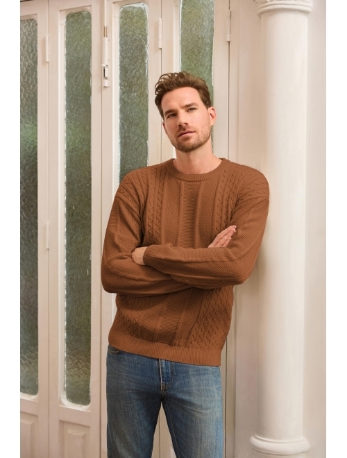 GRACE KARIN Men's Crewneck Pullover Sweaters Classic Casual Knitted Cable Sweaters with Ribbing Edge