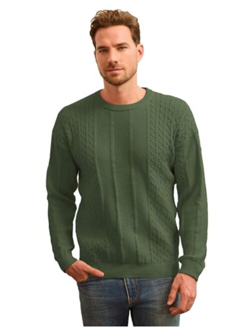 GRACE KARIN Men's Crewneck Pullover Sweaters Classic Casual Knitted Cable Sweaters with Ribbing Edge