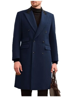 Men's Casual Trench Coat Notch Lapel Double Breasted Mid Long Trench Pea Coat