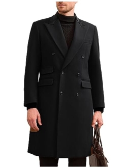 Men's Casual Trench Coat Notch Lapel Double Breasted Mid Long Trench Pea Coat