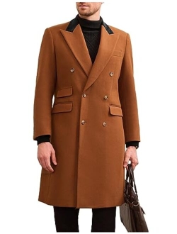 Men's Casual Trench Coat Notch Lapel Double Breasted Mid Long Trench Pea Coat