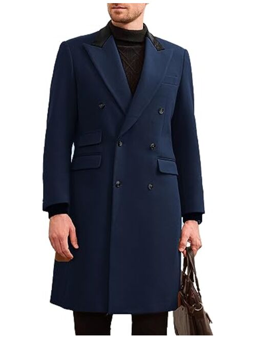 GRACE KARIN Men's Casual Trench Coat Notch Lapel Double Breasted Mid Long Trench Pea Coat