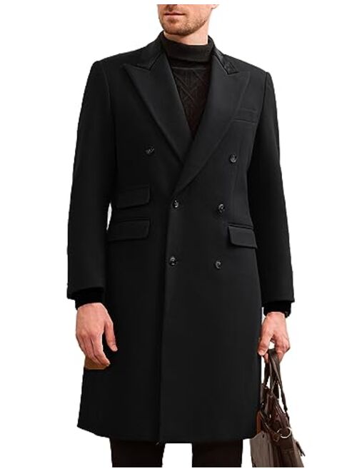 GRACE KARIN Men's Casual Trench Coat Notch Lapel Double Breasted Mid Long Trench Pea Coat