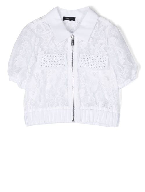 Monnalisa lace short-sleeve zip shirt