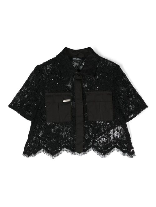 Monnalisa lace cropped shirt