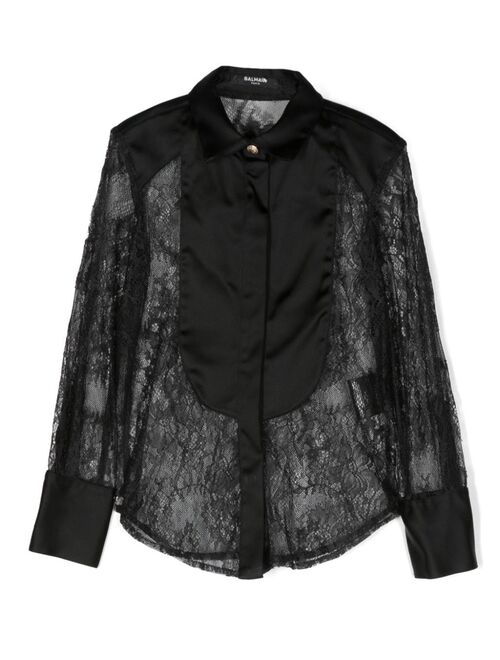 Balmain Kids panelled Chantilly-lace shirt