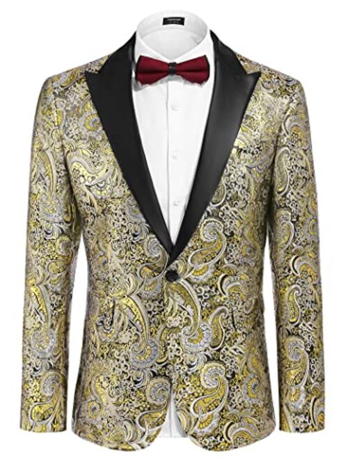 COOFANDY Men's Floral Tuxedo Paisley Suit Jacket Dress Dinner Party Prom Blazer