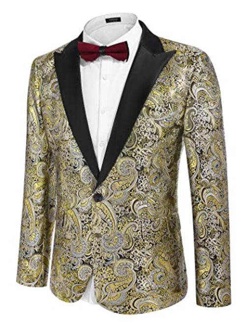 COOFANDY Men's Floral Tuxedo Paisley Suit Jacket Dress Dinner Party Prom Blazer