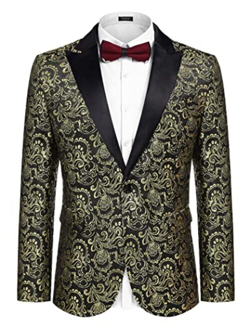 COOFANDY Men's Floral Tuxedo Paisley Suit Jacket Dress Dinner Party Prom Blazer