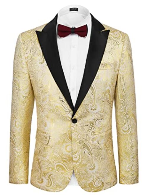 COOFANDY Men's Floral Tuxedo Paisley Suit Jacket Dress Dinner Party Prom Blazer