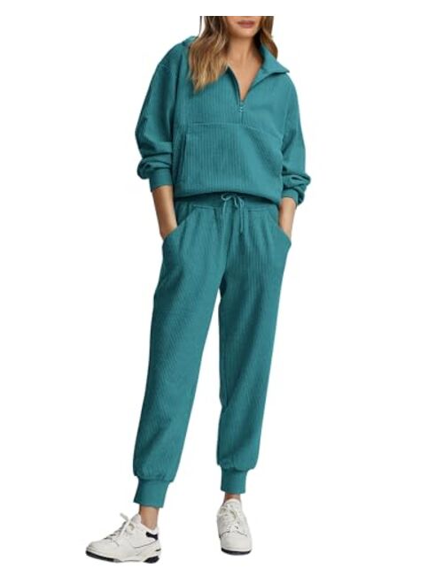 BTFBM Women's 2 Piece Tracksuit Fall Outfits 2023 Long Sleeve Half Zip Sweatshirt Sweatpants Lounge Set Sweatsuits