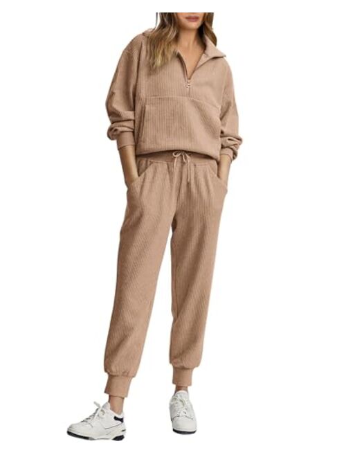 BTFBM Women's 2 Piece Tracksuit Fall Outfits 2023 Long Sleeve Half Zip Sweatshirt Sweatpants Lounge Set Sweatsuits