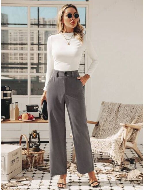 SHEIN Priv High-waisted Straight-leg Dress Pants