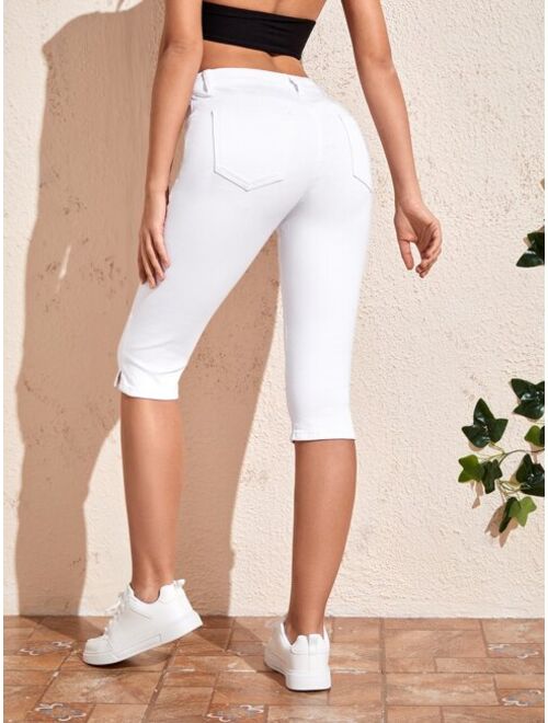 SHEIN Frenchy Split Hem Capri Skinny Capri Jeans