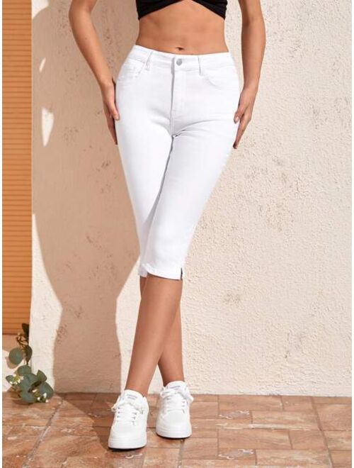 SHEIN Frenchy Split Hem Capri Skinny Capri Jeans