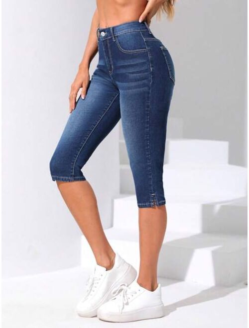 SHEIN Frenchy Split Hem Capri Skinny Capri Jeans