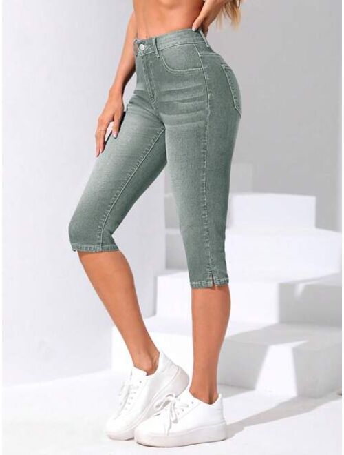 SHEIN Frenchy Split Hem Capri Skinny Capri Jeans