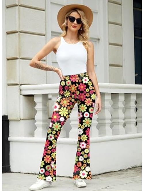 For G and PL Women's Hippie Costume Pants Floral Bell Bottom High Waisted Wide Leg Trousers